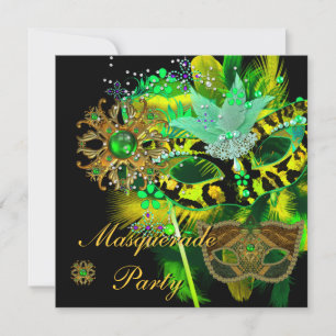 Masquerad Boll Party Lime Green Black Masks Inbjudningar