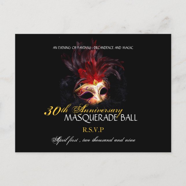 Masquerad Boll - Svarskort på vykort (Framsida)