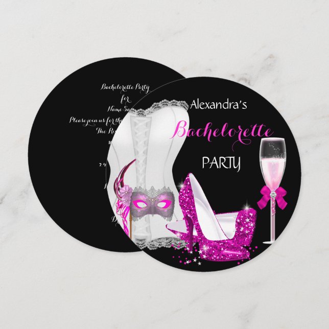 Masquerad Champagne Möhippa Korsett Rosa R Inbjudningar (Fram/baksida)