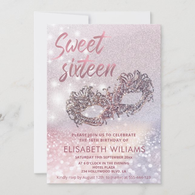 Masquerad charmigt skimrande glitter ombre  inbjudningar (Framsida)