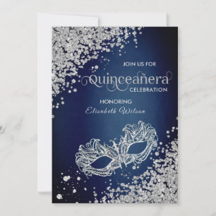 Masquerad diamant lyxury Quinceañera blue Inbjudningar