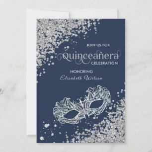Masquerad diamant lyxury Quinceañera navy Inbjudningar