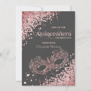 Masquerad diamant lyxury Quinceañera ro guld Inbjudningar