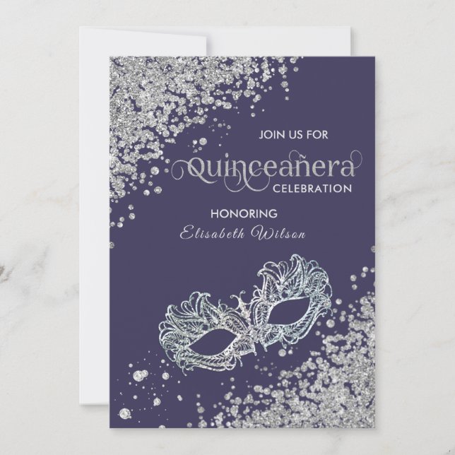 Masquerad diamant lyxury Quinceañera violet Inbjudningar (Framsida)