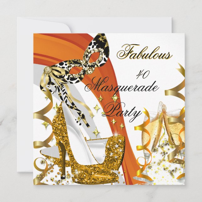 Masquerad Fabulous 40 Womans Guld High Heel 2 Inbjudningar (Framsida)