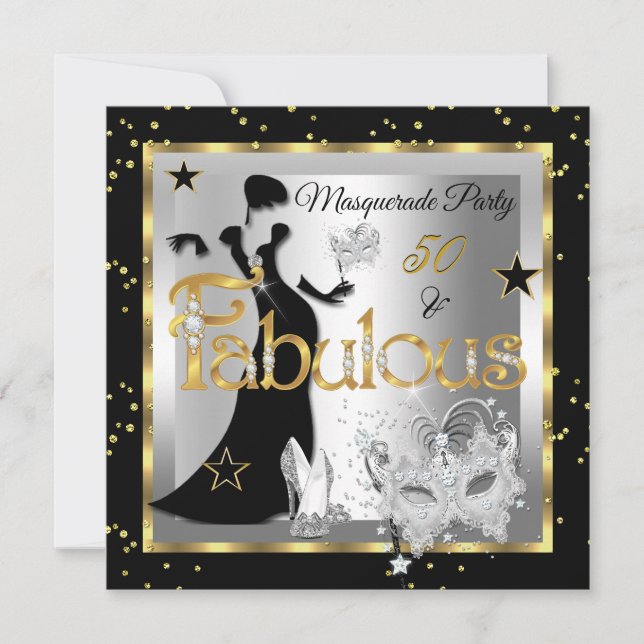 Masquerad Fabulous 50 Party Guld Silver Black Inbjudningar (Framsida)