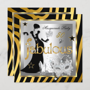 Masquerad Fabulous 50 Zebra Guld Silver Black 2 Inbjudningar