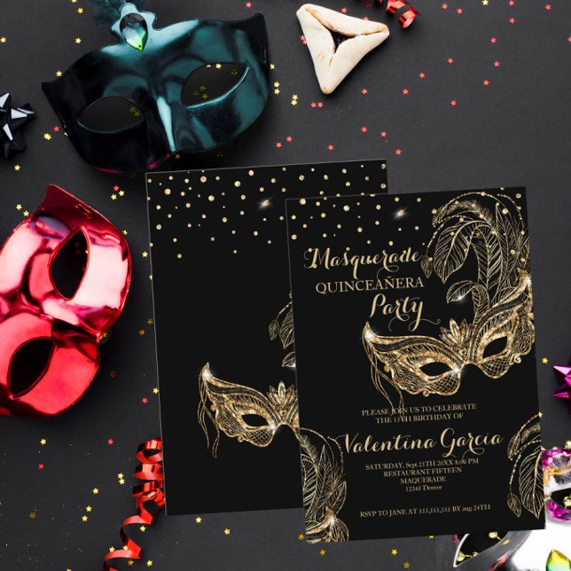 Masquerad glitter quinceanera mask inbjudan (Skapare uppladdad)