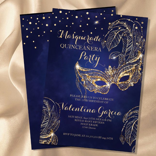 Masquerad glitter quinceanera mask inbjudan marinb (Skapare uppladdad)