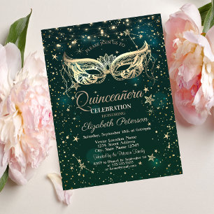 Masquerad,Grönt Stars Quinceañera Inbjudningar