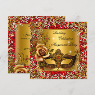 Masquerad Guld Mask Glitter Red Födelsedagsfest Inbjudningar