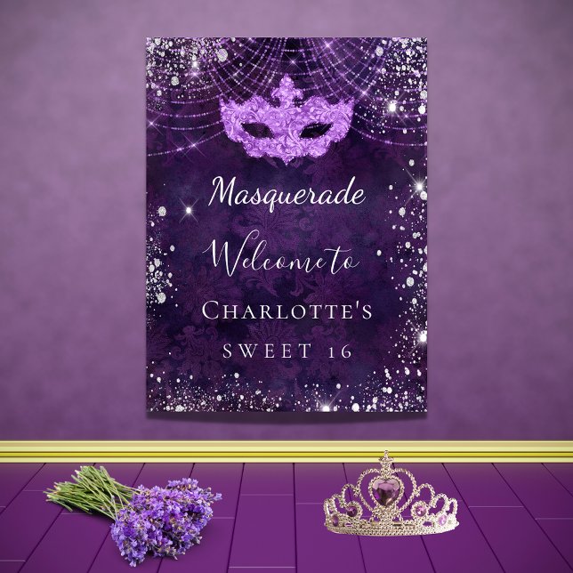 Masquerad lila silver glitter stoft Sweet 16 Poster (Skapare uppladdad)