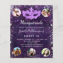 Masquerad lila Sweet 16-inbjudan Flygblad