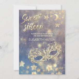 Masquerad måne & stars calligraphy sweet sixteen inbjudningar