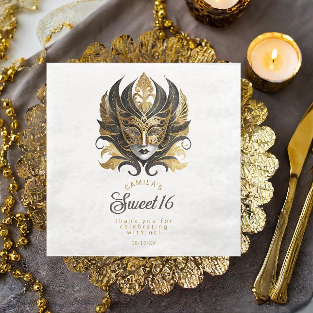 Masquerad Mask Motif Black Guld White ID1032 Pappersservett (Skapare uppladdad)
