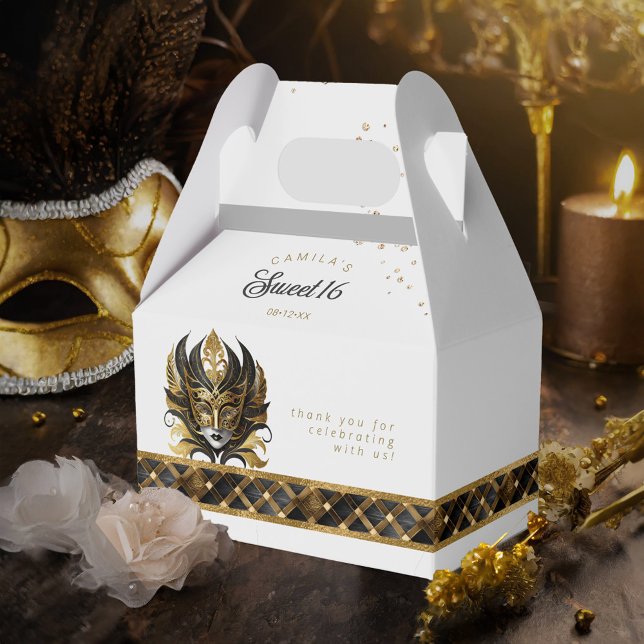 Masquerad Mask Motif Harlequin Black Guld ID1032 Presentaskar (Skapare uppladdad)