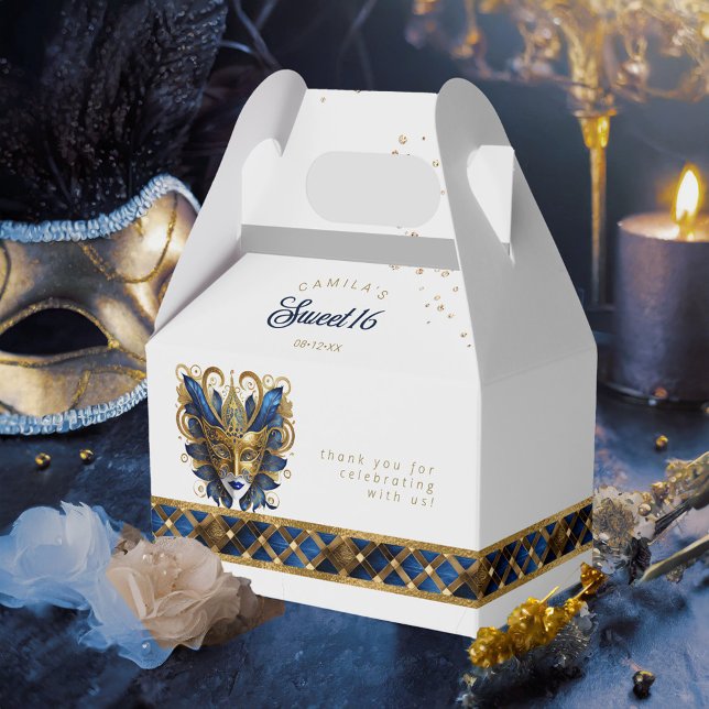 Masquerad Mask Motif Harlequin Blue Guld ID1032 Presentaskar (Skapare uppladdad)