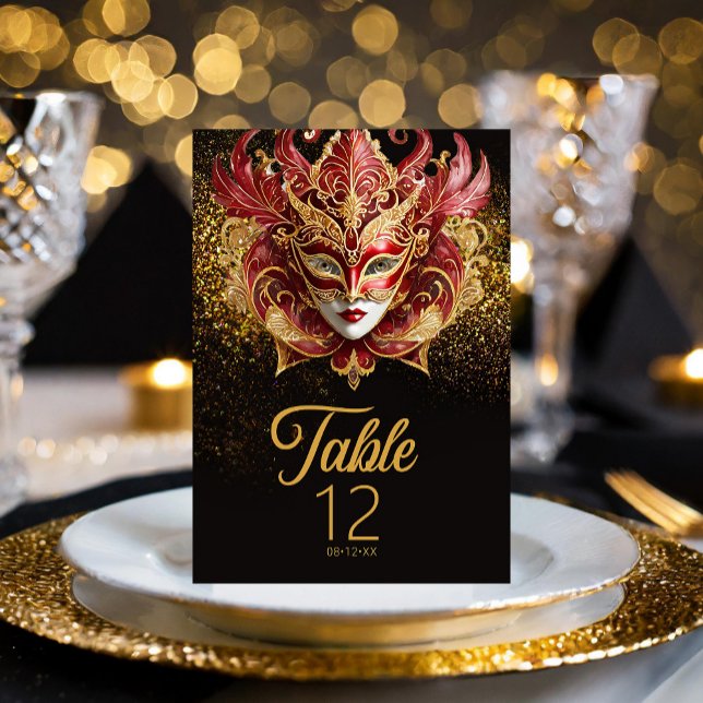Masquerad Mask Motif Red Guld ID1031 Bordsnummer (Skapare uppladdad)