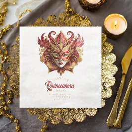 Masquerad Mask Motif Red Guld White ID1031 Pappersservett