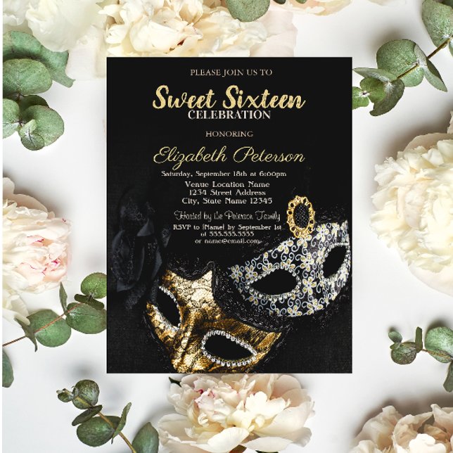 Masquerad,Masque,Black,Confetti Sweet 16 Inbjudningar (Skapare uppladdad)