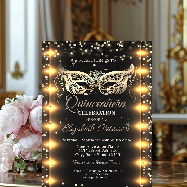 Masquerad,Masque,Diamonds,Ljus Quinceañera Inbjudningar (Skapare uppladdad)