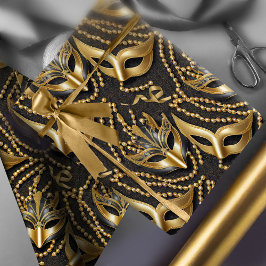 Masquerad Mönster Pärlor Mask Black Guld ID1031 Presentpapper