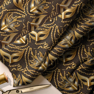 Masquerad Mönster Pärlor Mask Black Guld ID1031 Tyg