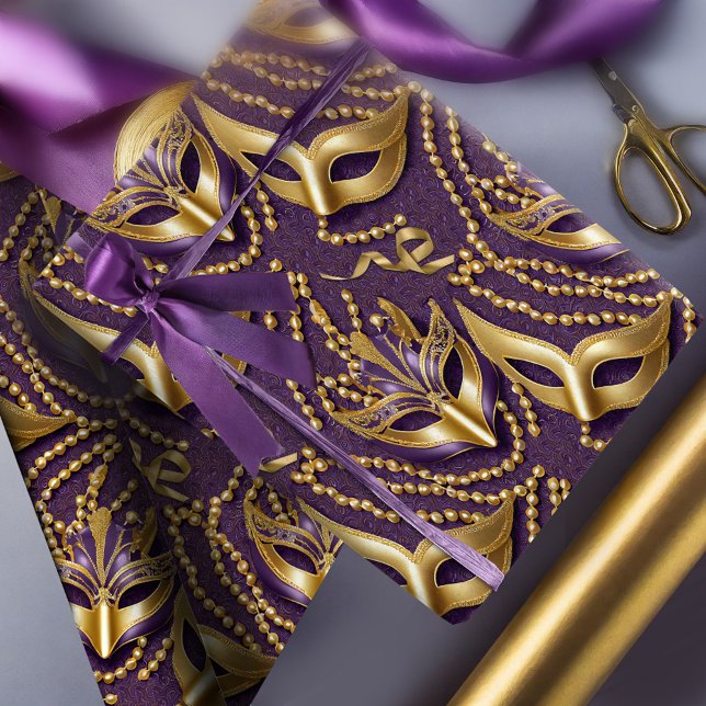 Masquerad Mönster Pärlor Mask Lila Guld ID1031 Presentpapper (Skapare uppladdad)