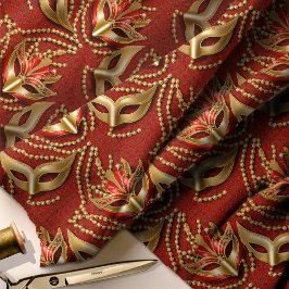 Masquerad Mönster Pärlor Mask Red Guld ID1031 Tyg