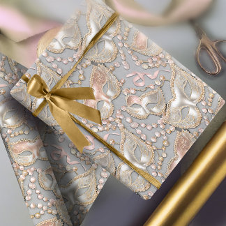Masquerad Mönster Pärlor Mask Ro Guld ID1031 Presentpapper