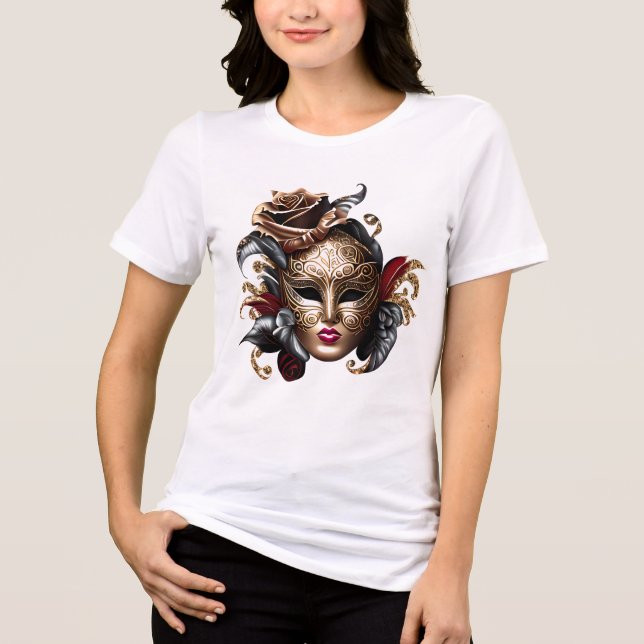 Masquerad ögonmask blå brons röd svart chic  t shirt (Framsida)