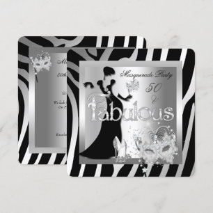 Masquerad Party Fabulous 50 Zebra Silver Black Inbjudningar