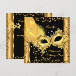 Masquerad Party Guld Black Gult Mask 2 Inbjudningar