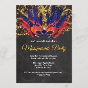 Masquerad Party Magiska natten Red Guld Blue Inbjudningar