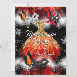 Masquerad Party Red Orange Mask Ice Fire Inbjudningar