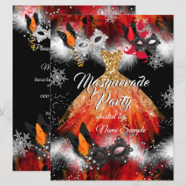Masquerad Party Red Orange Mask Ice Fire Inbjudningar