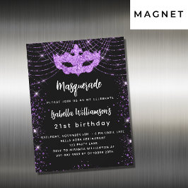 Masquerad party svart lyx lila glitter magnetisk inbjudningskort