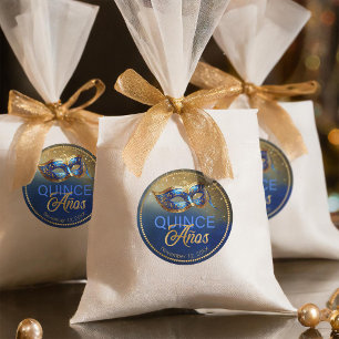 Masquerad Quince Anos Blue Guld ID1031 Runt Klistermärke