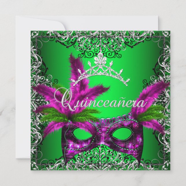 Masquerad Quinceanera 15:e Lime Rosa Party Inbjudningar (Framsida)