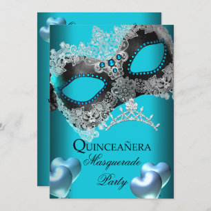 Masquerad Quinceanera 15 Teal Födelsedagsfest Inbjudningar