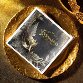 Masquerad Quinceañera Välkommen Black Guld ID1031 Pappersservett