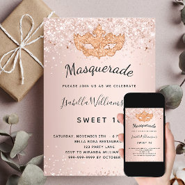 Masquerad ro glitter stoft Sweet 16 Inbjudningar