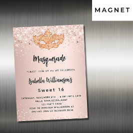 Masquerad ro guld glitter Sweet 16 lyx Magnetisk Inbjudningskort