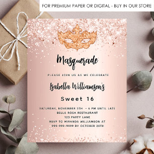 Masquerad ro guld Sweet 16-inbjudan Flygblad