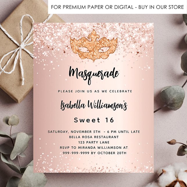 Masquerad ro guld Sweet 16-inbjudan Flygblad (Skapare uppladdad)