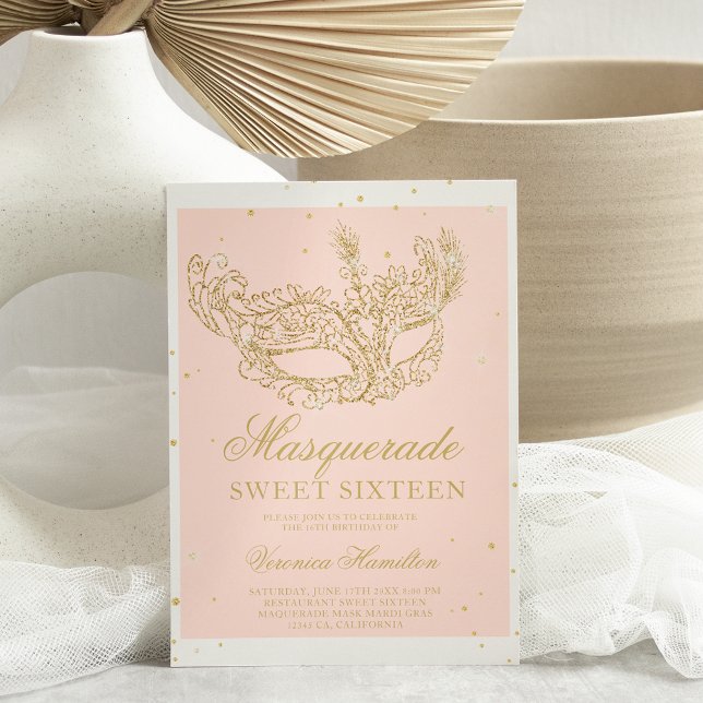 Masquerad rosa guld glitter maskbudget Söt 16 (Skapare uppladdad)