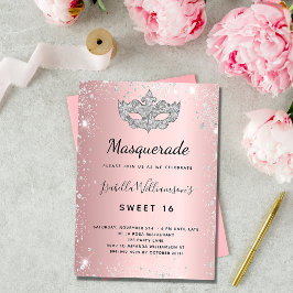 Masquerad  rosa silver Sweet 16 Inbjudningar