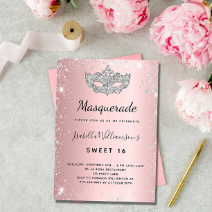 Masquerad rosa silver Sweet 16 lyx Inbjudningar