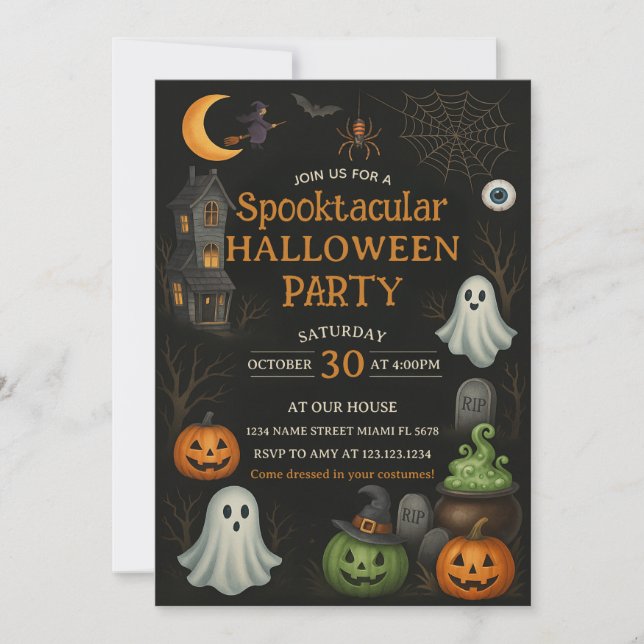 Masquerad Spooktacular Halloween fest Inbjudan (Framsida)