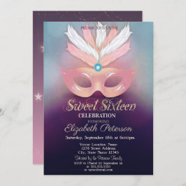 Masquerad,Stars, Ombre Sweet 16 Inbjudningar
